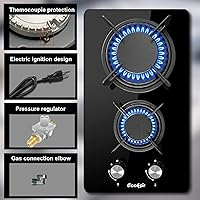 Vista 3 de Estufa de gas de 12 pulgadas, 2 quemadores de propano integrada, estufa de interior adecuada para combustible dual GLP/NG, estufa de gas de vidrio
