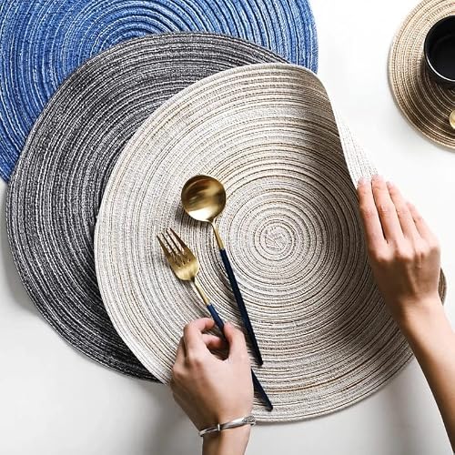 ROBAUN 4 sztuk/zestaw okrągłe ramie podkładki non slip stołowe maty kuchenne akcesoria dekoracji domowa płyta górska mata (Color : Beige, Size : L)