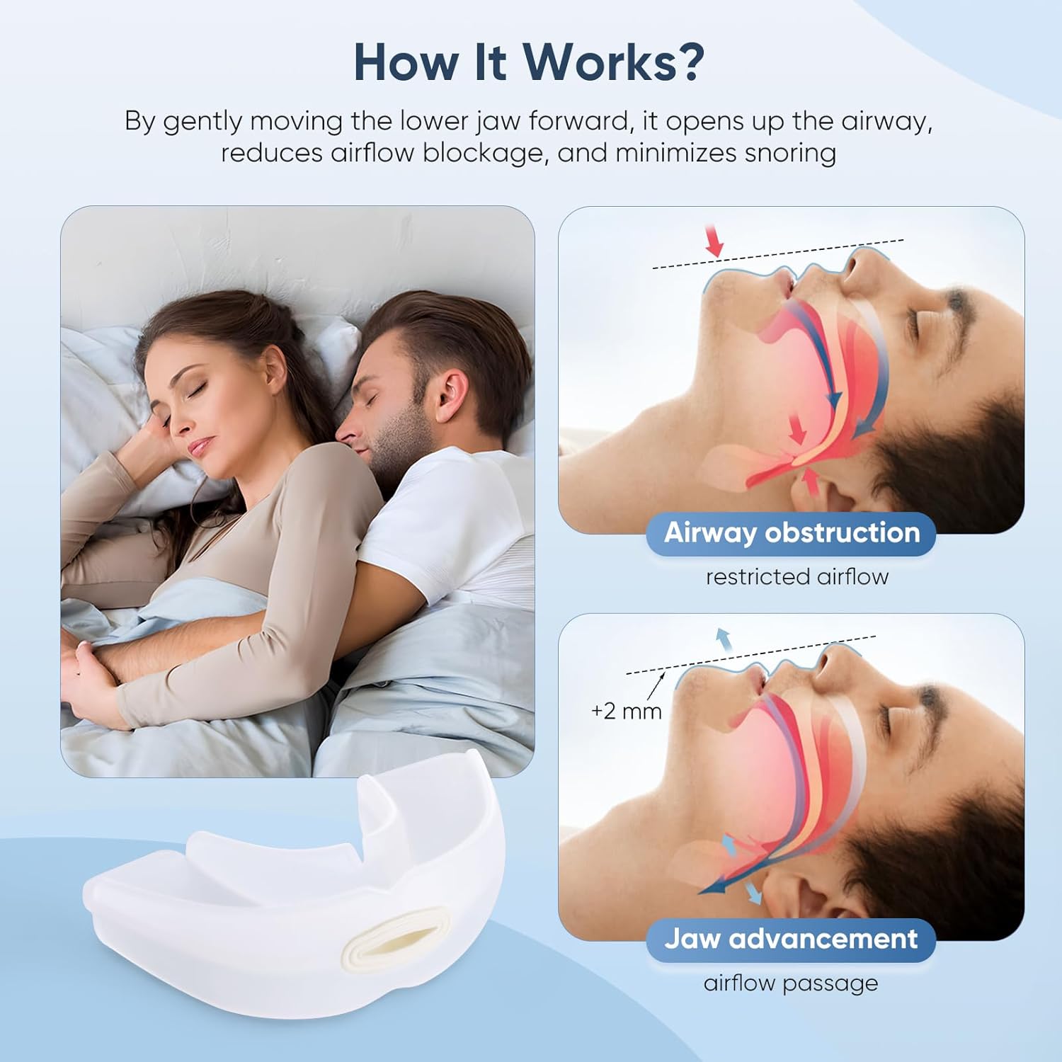 Anti-Snoring Device, Reusable Snore Stopper Anti Snoring Mouthpiece, Snoring Solution Mouthpiece Stop Snoring for Men and Women