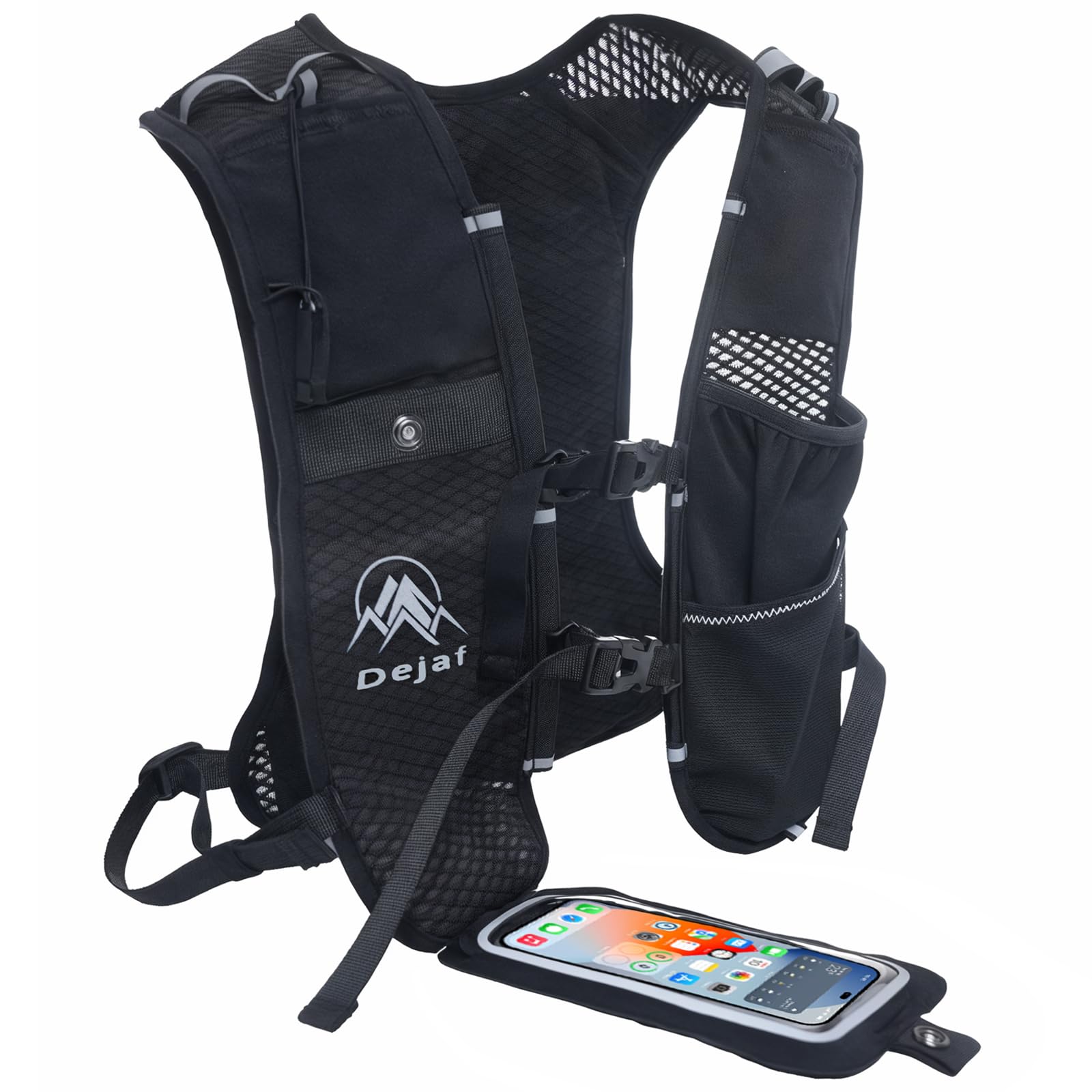 Running Vest for Women Men, Lightweight (194g/8 Bags) Hydration Backpack Running Phone Holder Vest for Hiking Trail Running Cycling Race Marathon Running Essentials (Black, Adjustable)-image-16