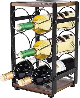 Xbopetda Countertop Wine Rack for 6 Bottles, 3 Tier Free Standing Tabletop Wine Bottle Holder Stand, Wood & Iron Organizer Storage Shelf for Home Decor, Bar, Cellar, Pantry, Cabinet, Garden
