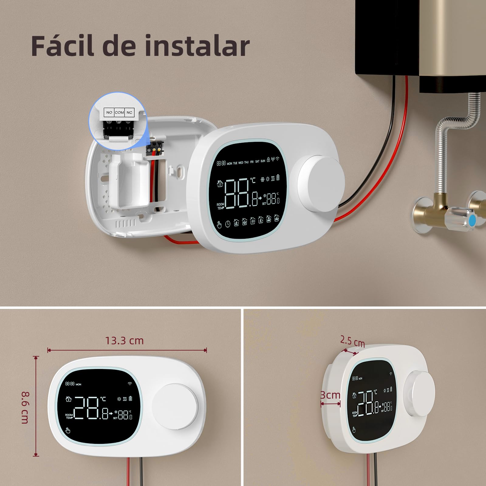 MIUCDA Termostato inteligente para calefacción y enfriamiento, termostato de pared, funciona con pilas, para montaje en superficie, termostato de calefacción WiFi para calderas de gas con error de voz