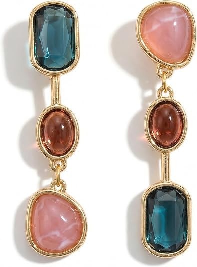 Colorful Three Layered Synthetic Gemstone Dangle Earrings for Women, Classic French Asymmetry Long Drop Earrings Colorful Three Layered Synthetic Gemstone Dangle Earrings for Women, Classic French Asymmetry Long Drop Earrings - Chic Summer Vacation Outfit Ideas | Luxury Resort Wear & Beach Club Style