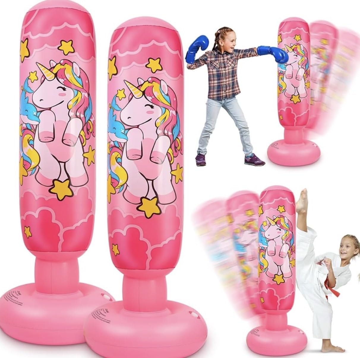 Premium Standing Bounce Back Unicorn Boxing Toy for Boys & Girls, Indoor Outdoor Sports Fun Toy | Inflatable Punching Bag for Kids –Pink (Pink)-picture-35