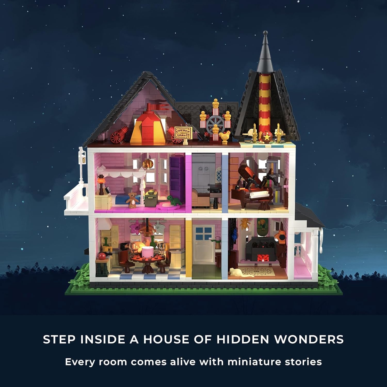 Pink Palace House Building Kit, 2194 PCS Movie‑Inspired Display Model for Adults, Ideal, Open‑Back Interior Rooms, Gift Box Packaging (Standard Edition)