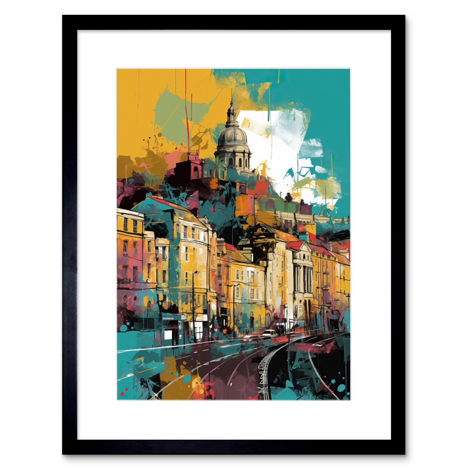 Artery8 Nottingham City Modern Multicoloured Cityscape Artwork Framed Wall Art Print 9X7 Inch
