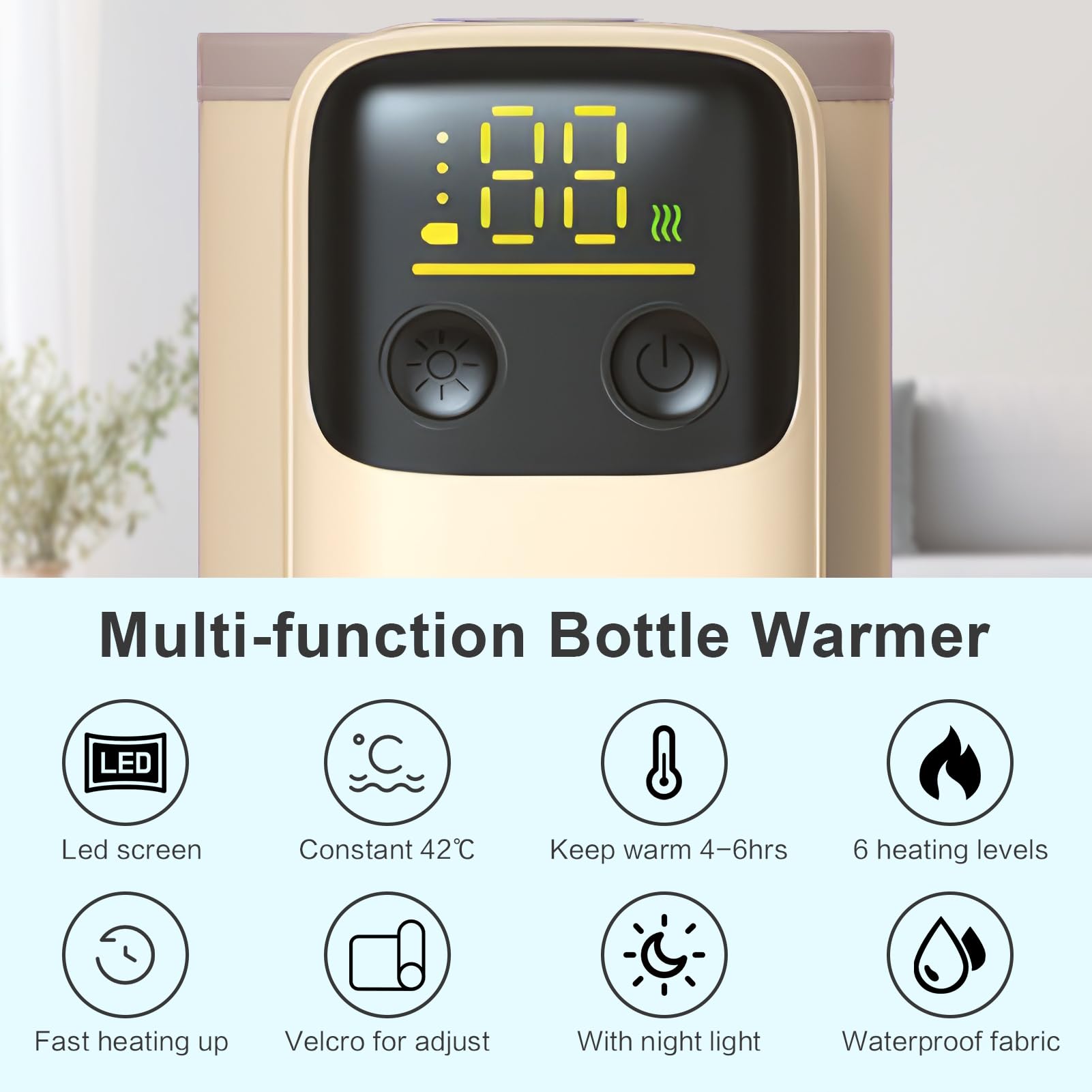 Portable Bottle Warmer for Travel - Baby Bottle Warmers with LED Display and Flashlight, Bottle Warmers with 6-Temp Control, Bottle Warmer On The Go, Fast Night Feeding Milk Warmers for Newborn