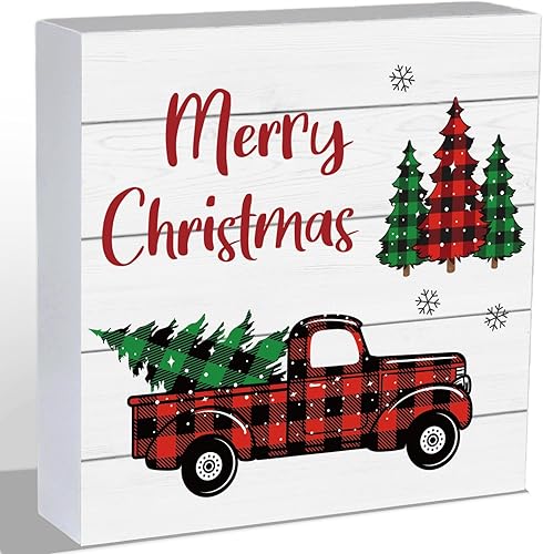 Decoraciones de Navidad para interiores, decoración de Navidad para el hogar, habitación, mesa de camión, caja de madera, letrero de madera rústica,