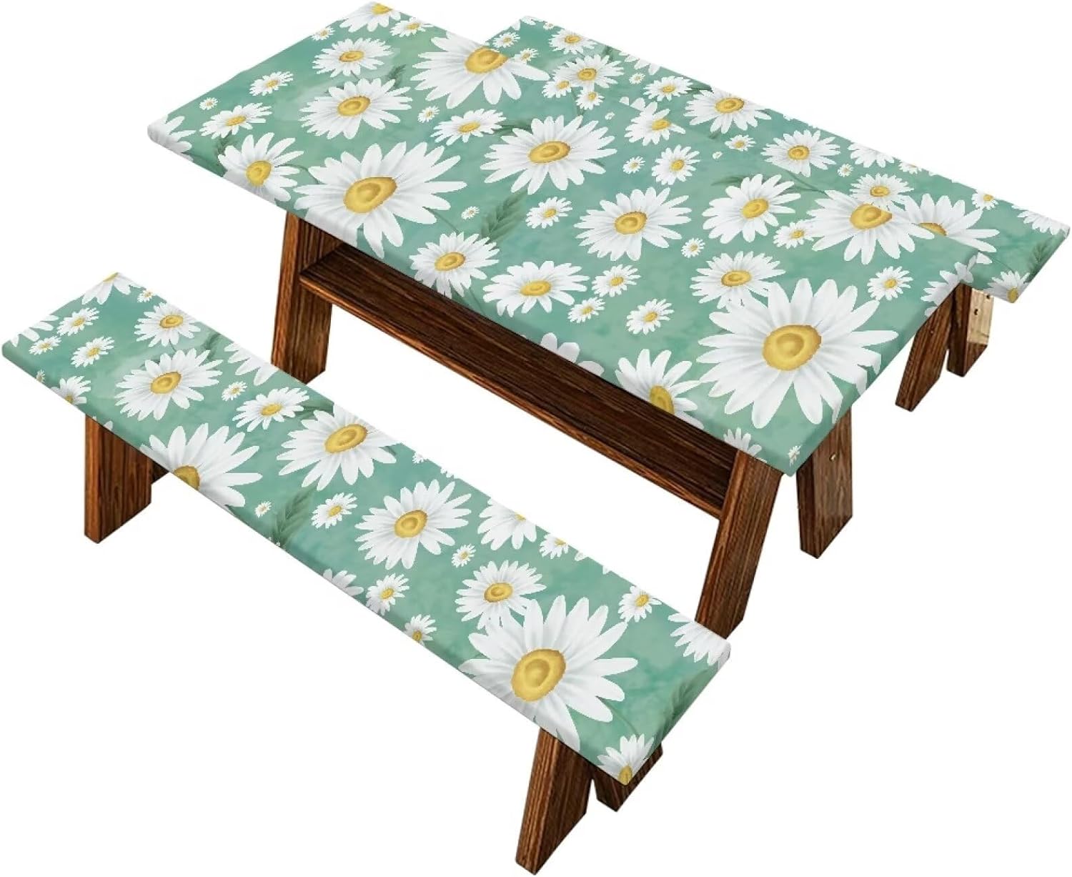 Picnic Table Cover with Bench Covers Teal Daisy Fitted Rectangle Tables Patio Tablecloth Camping Gear and Essentials Rv Accessories Road Trip Supplies Car Travel Must Haves 3pcs-94" x 30"