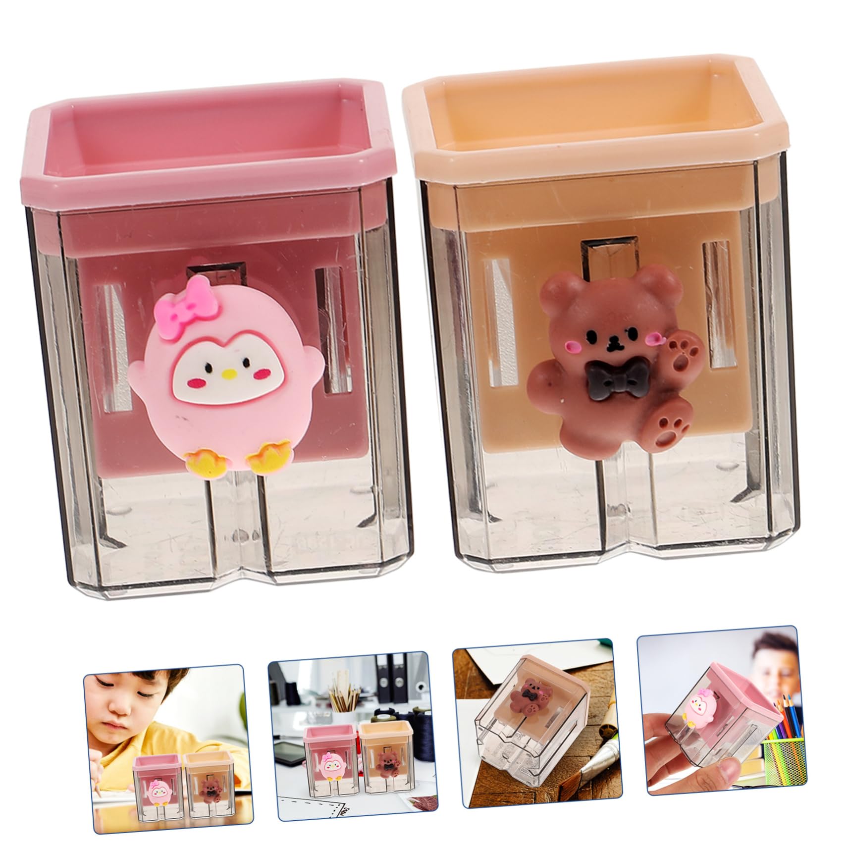 Taille-crayons et Design Créatif pour Garçon et Filles 2pcs en Plastique Double Trou, Opération Manuelle pour L'école et Fournitures Scolaires