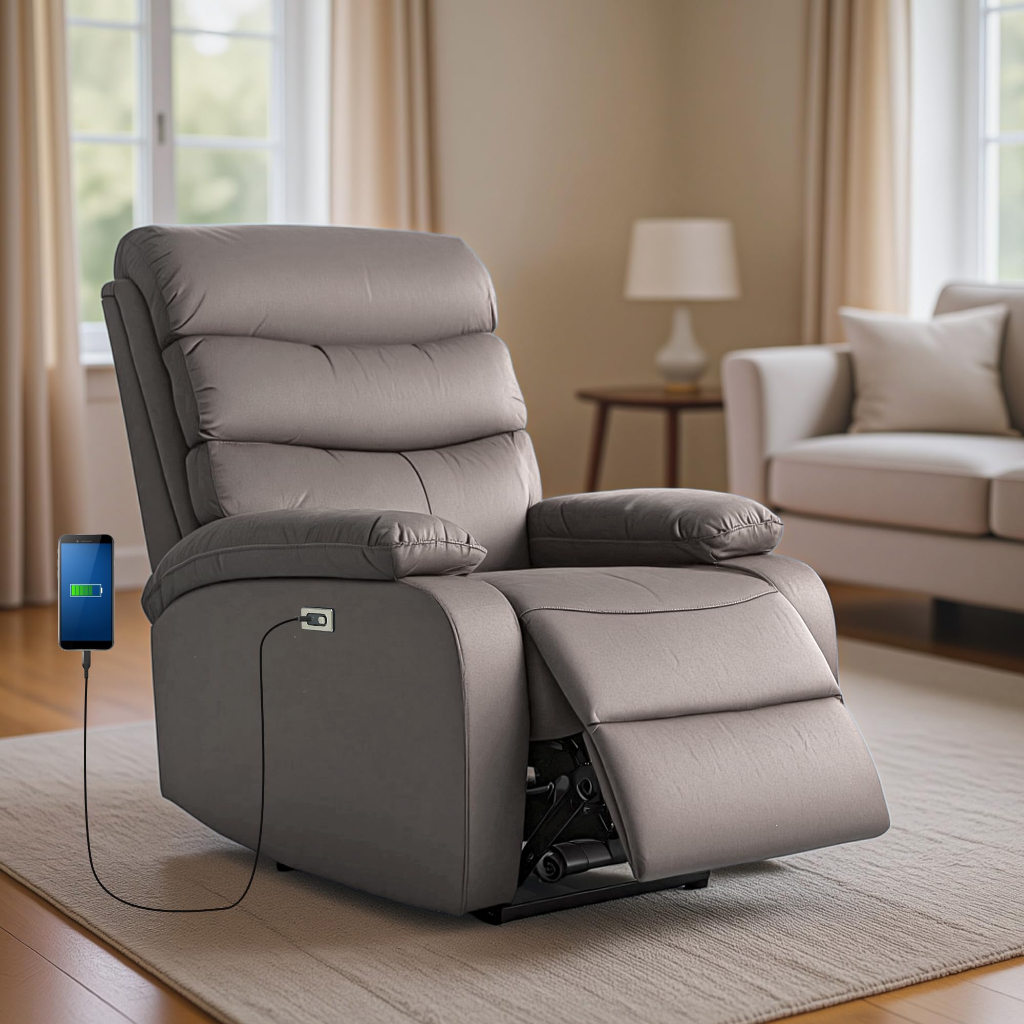 DROGO Valerium Electric Motorised 1 Seater Recliner Sofa with Rapid Recline Technology, Premium Suede Fabric & Padded Body | Recliner Chairs for Home Relax with USB Charge Port (Grey)-image-38