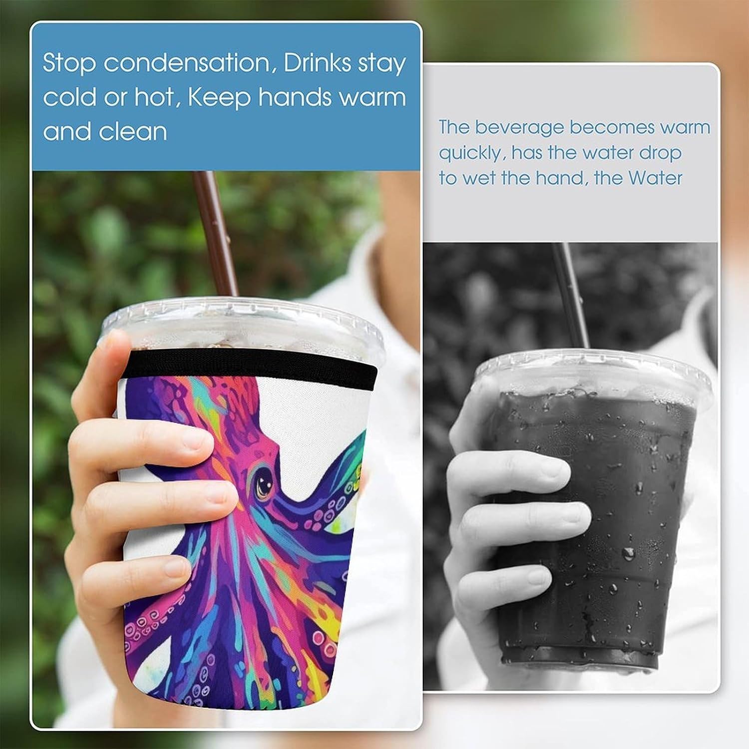 3 Pack Neoprene Cup Sleeves, Stretchy Reusable Drink Cup Cover Universal