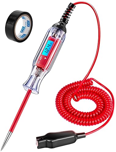 Probador de circuito automotriz resistente de 3-48 V con pantalla de voltaje LCD digital retroiluminada, luz de prueba de CC con cable de resorte