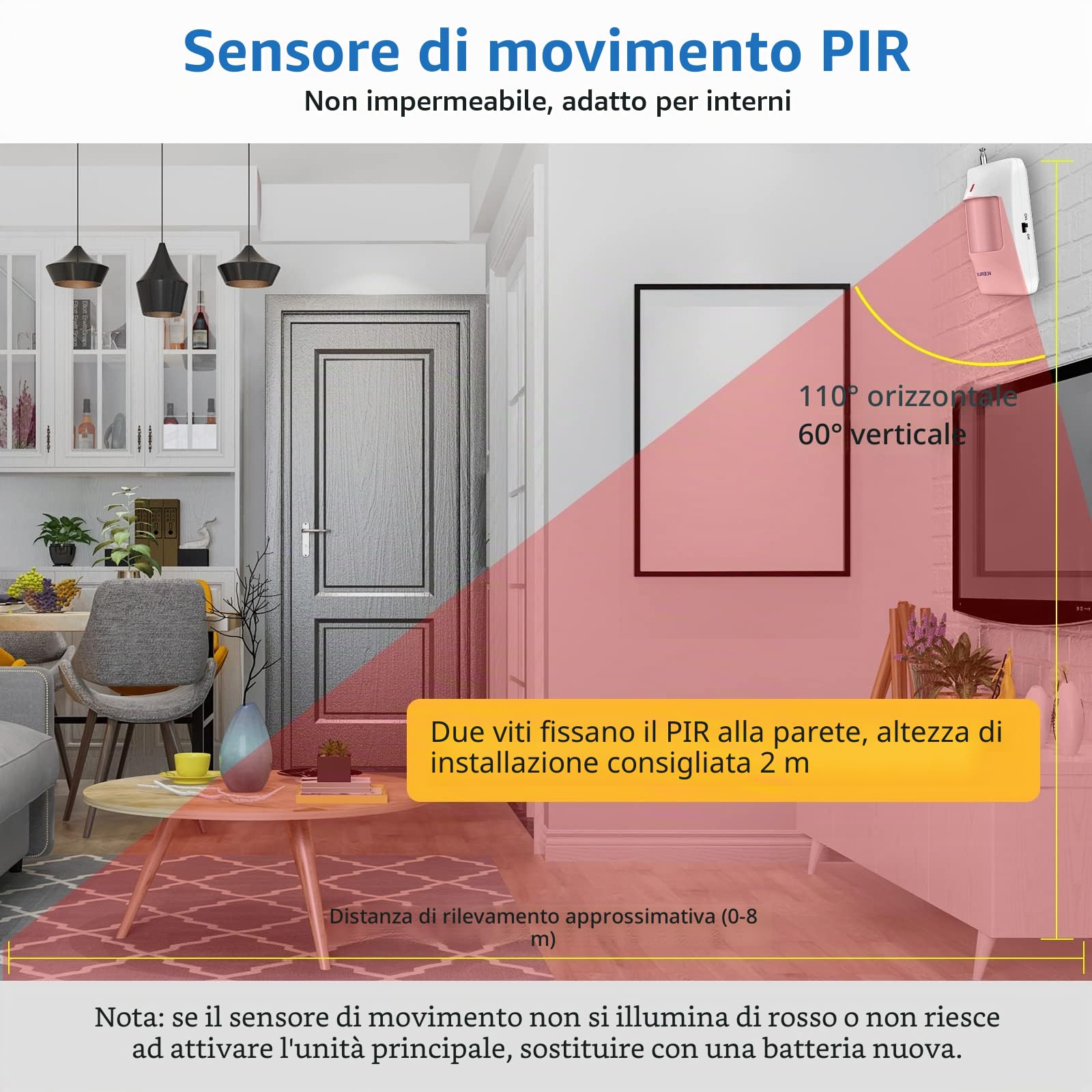 KERUI Allarme Casa Senza Fili, Ring Alarm Ultra Forte con 4 Allarme Porta 2 Telecomando 2 Sensore Movimento 1 Corno da Sirena, Antifurto Casa per Garage, Magazzino, Finestre, Camper, Shed