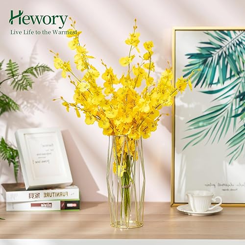Miniatura 9 de Hewory - Jarrones de flores modernos dorados para centros de mesa, jarrones de vidrio de 8.5 pulgadas con soporte de metal, jarrones geométricos