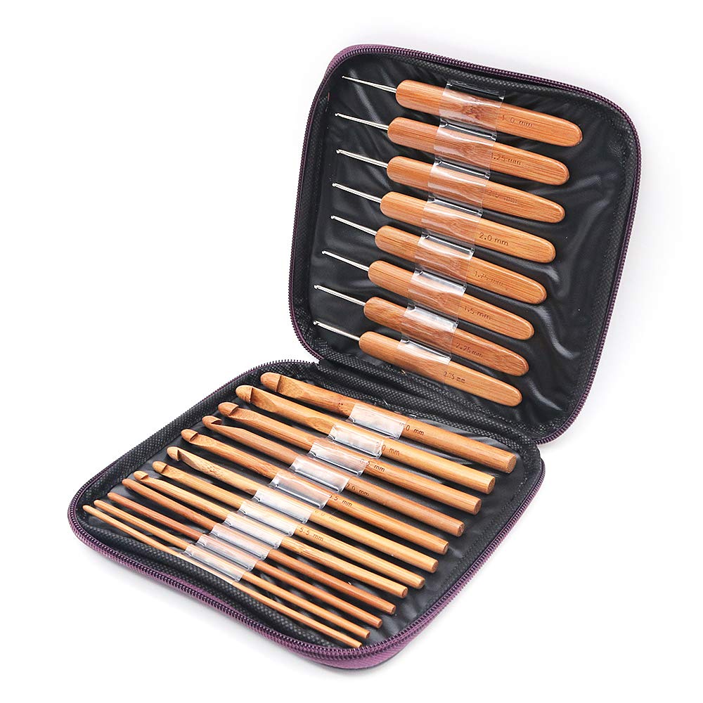 Voanzo Brown 20 Pcs Bamboo Crochet Diy Manual Tools Carbonized Bamboo Handle Needle Crochet Sweaters Suits