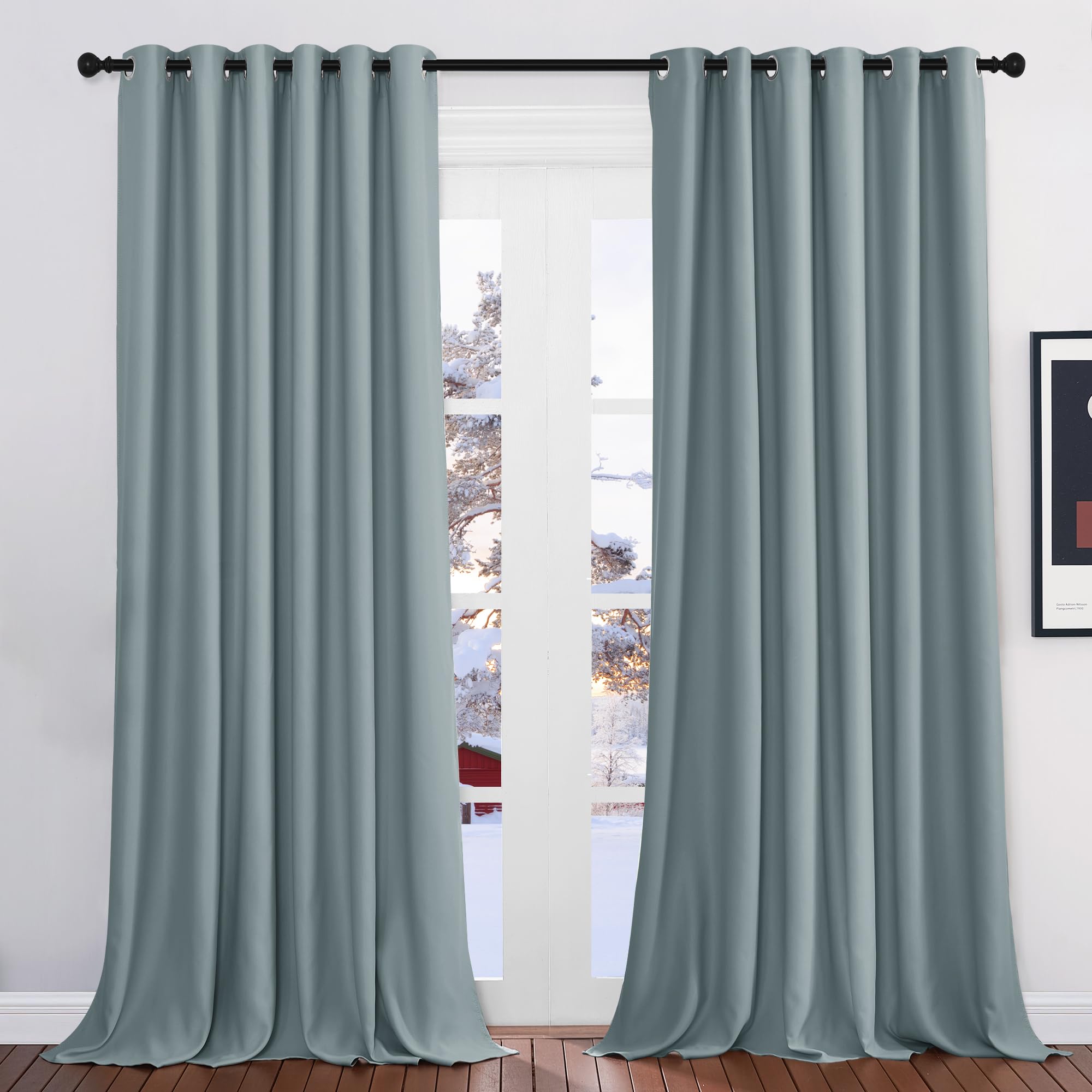 PONY DANCE Tende Termiche Isolanti per Interni 2 Pezzi Tende Camera da Letto Decorazioni Pannelli Divisori Tende con Anelli Tenda Oscurante da Interno L 200 x A 245 cm, Blu Grigiastro