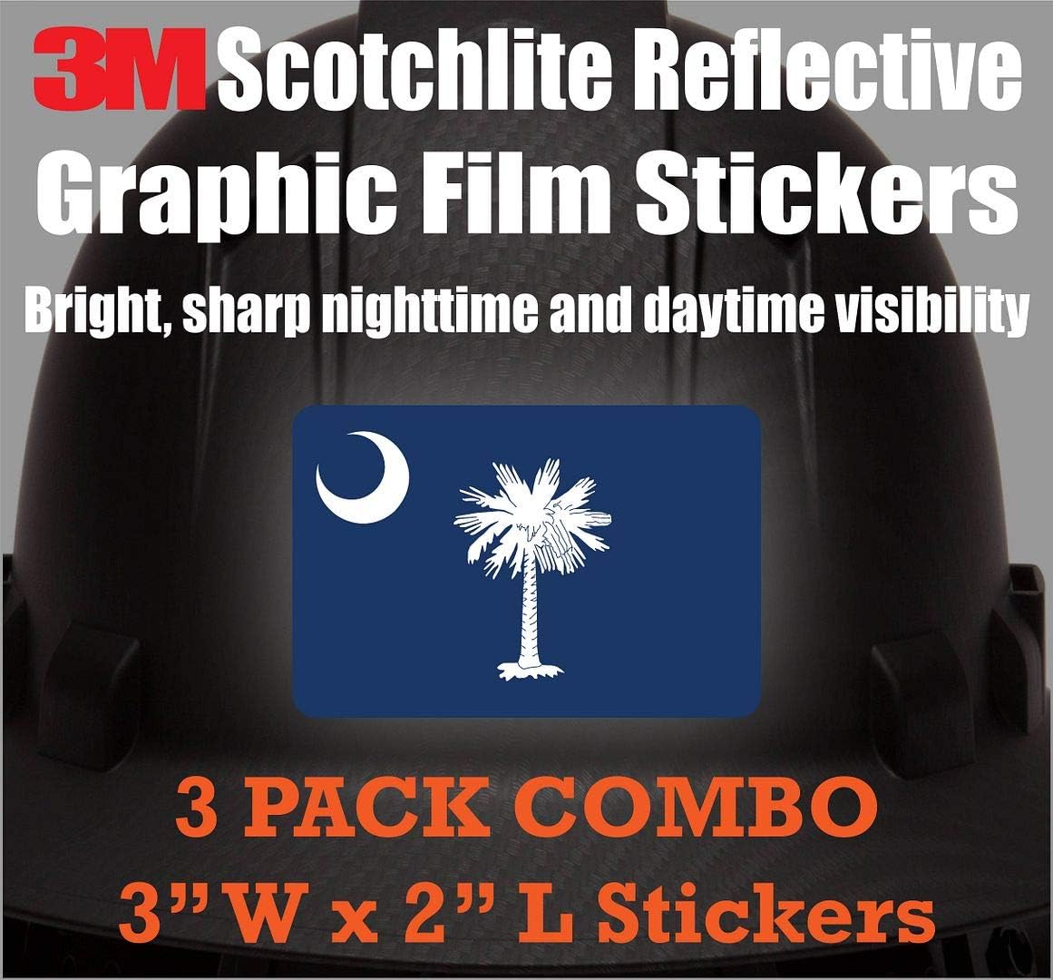 (x3) 3M Reflective South Carolina Flag Stickers | Versatile Safety Decals | Flag of South Carolina Sticker Decals | Perfect for Hard hats, laptops, bikes, toolboxes and more!