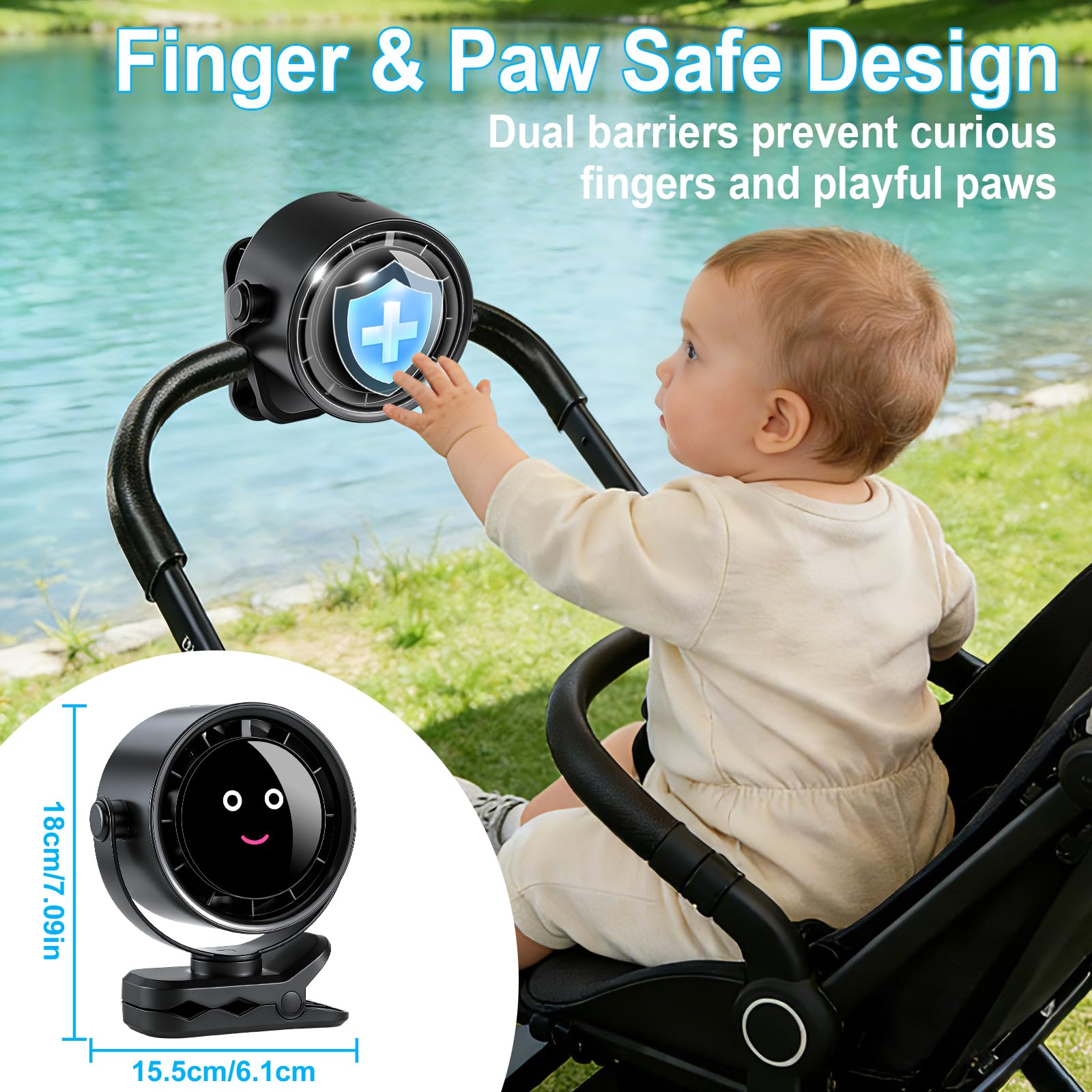 Ventilador con Pinza, Ventilador Portátil Recargable Sin Aspas con Rotación, 5 Velocidades de Flujo de Aire Fuerte,Pinza Resistente para Cama,Carpa,Escritorio,Silla de Coche (Negro)