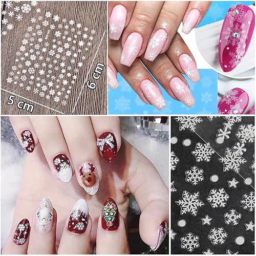 Miniatura 6 de 30 hojas de calcomanías de arte de uñas de copo de nieve 3D, suministros de arte de uñas de Navidad, copos de nieve blancos, muñecos de nieve, Papá