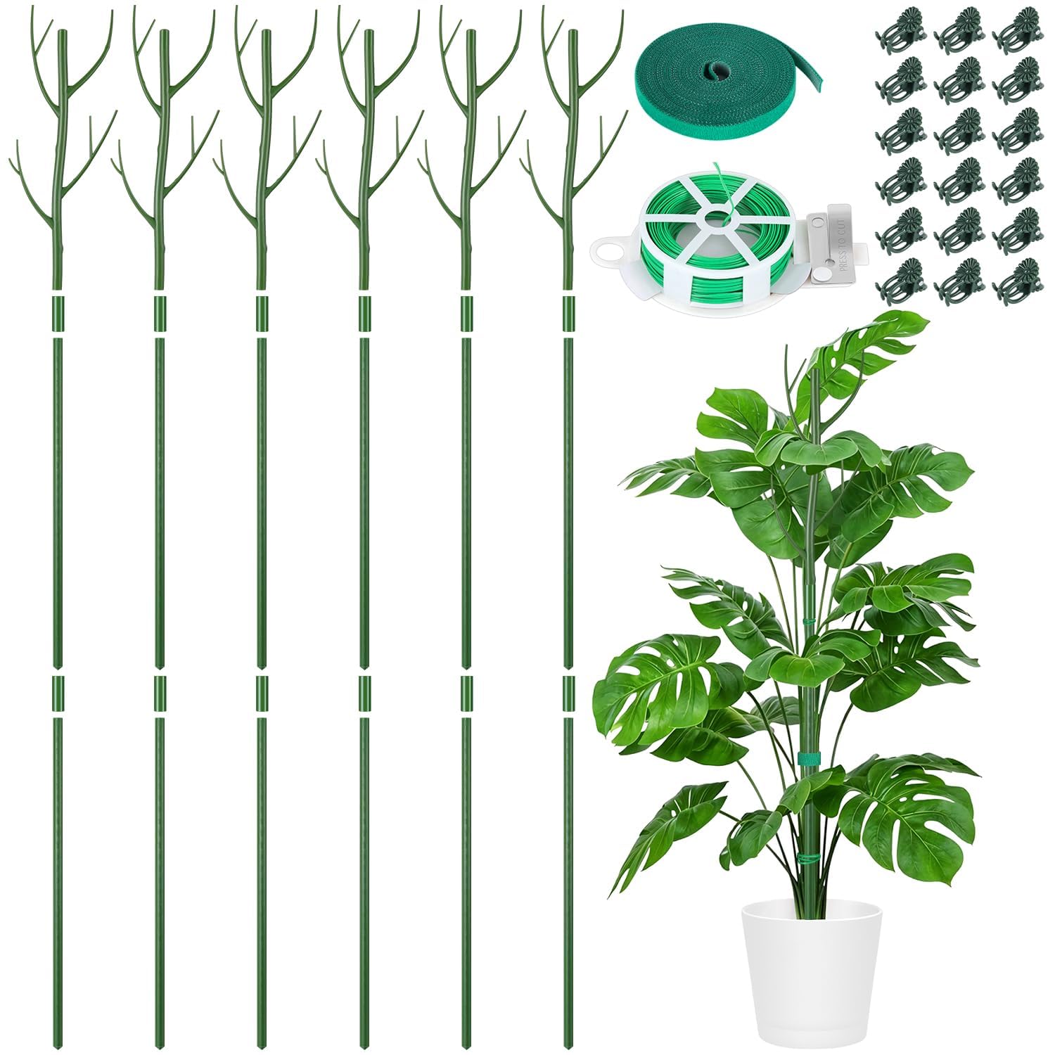 6 Pack Monstera Plant Support Stakes 43.3 Inch Stackable Plant Sticks Twigs Support Tall Plant Trellis for Indoor Climbing Potted Plants