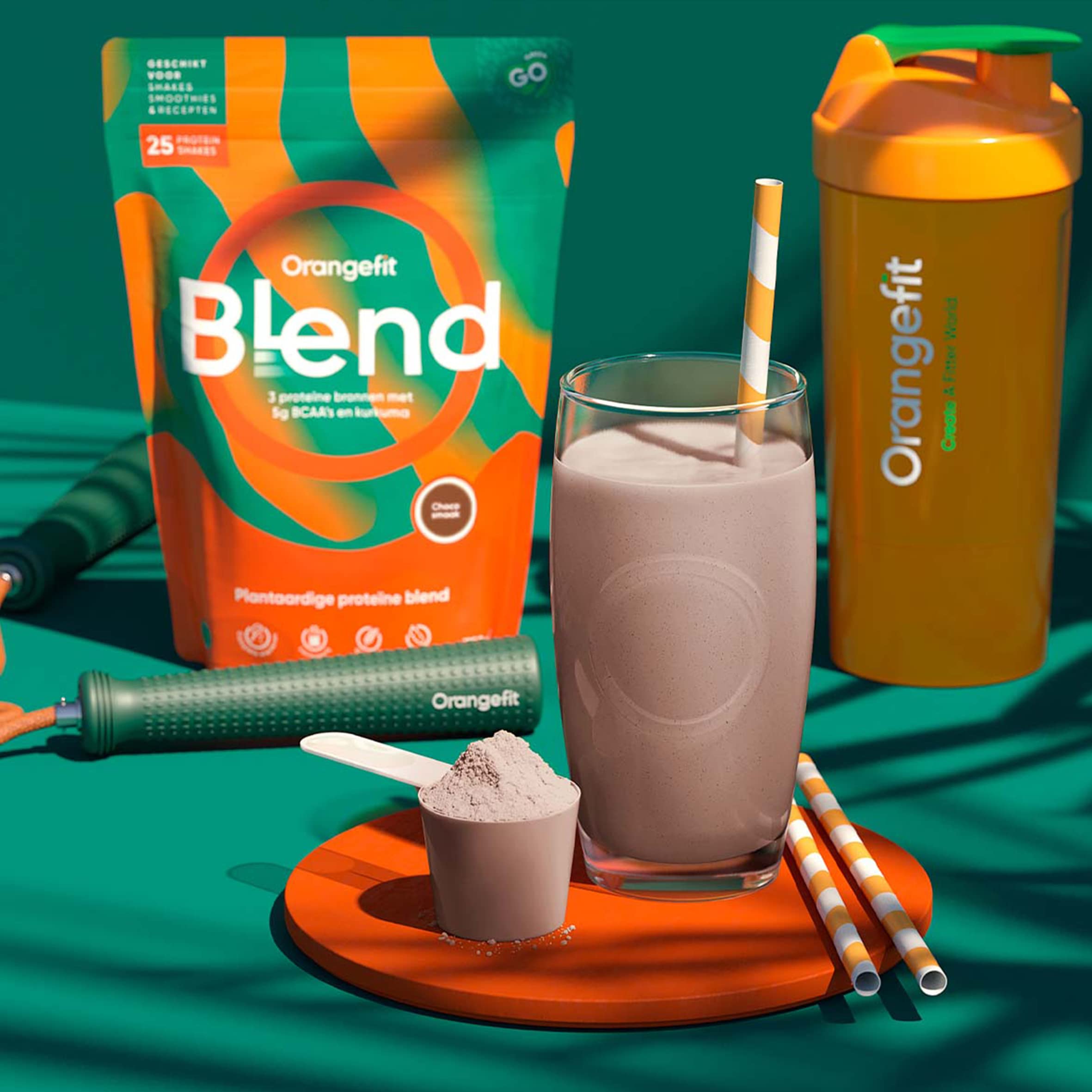 Orangefit Blend Mélange Poudre Proteine Vegan - Chocolat - 750g (25 shakes) - 3 Proteines Vegetales - Non Sucre - Avec BCAA et Curcuma