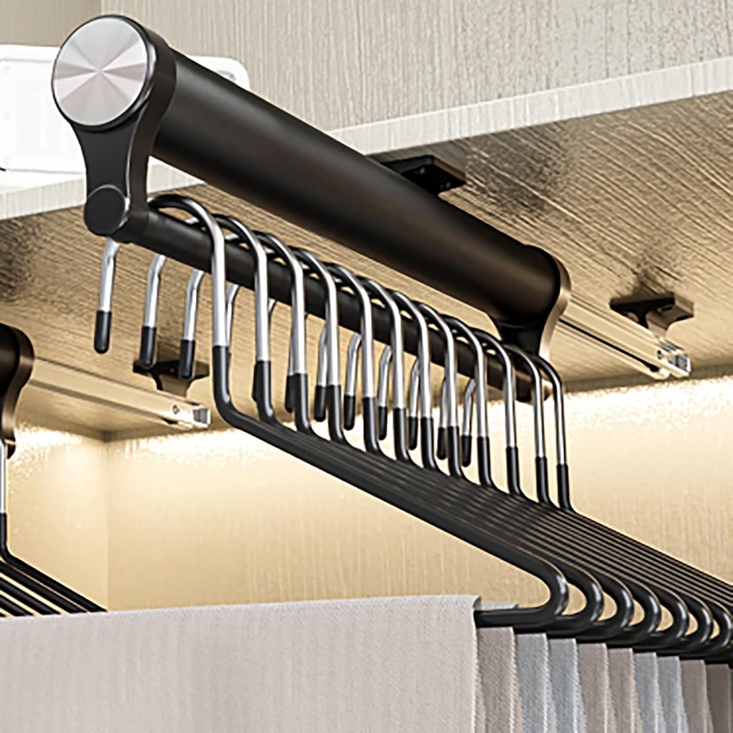 Extendable Clothes Rail - Sliding Wardrobe Closet Rod, Pull Out Valet Rod, Sliding Wardrobe Closet Rod, Extendable Sliding Clothes Storage Hanging Rack, for Cabinet Inside(Black,40cm/16in)
