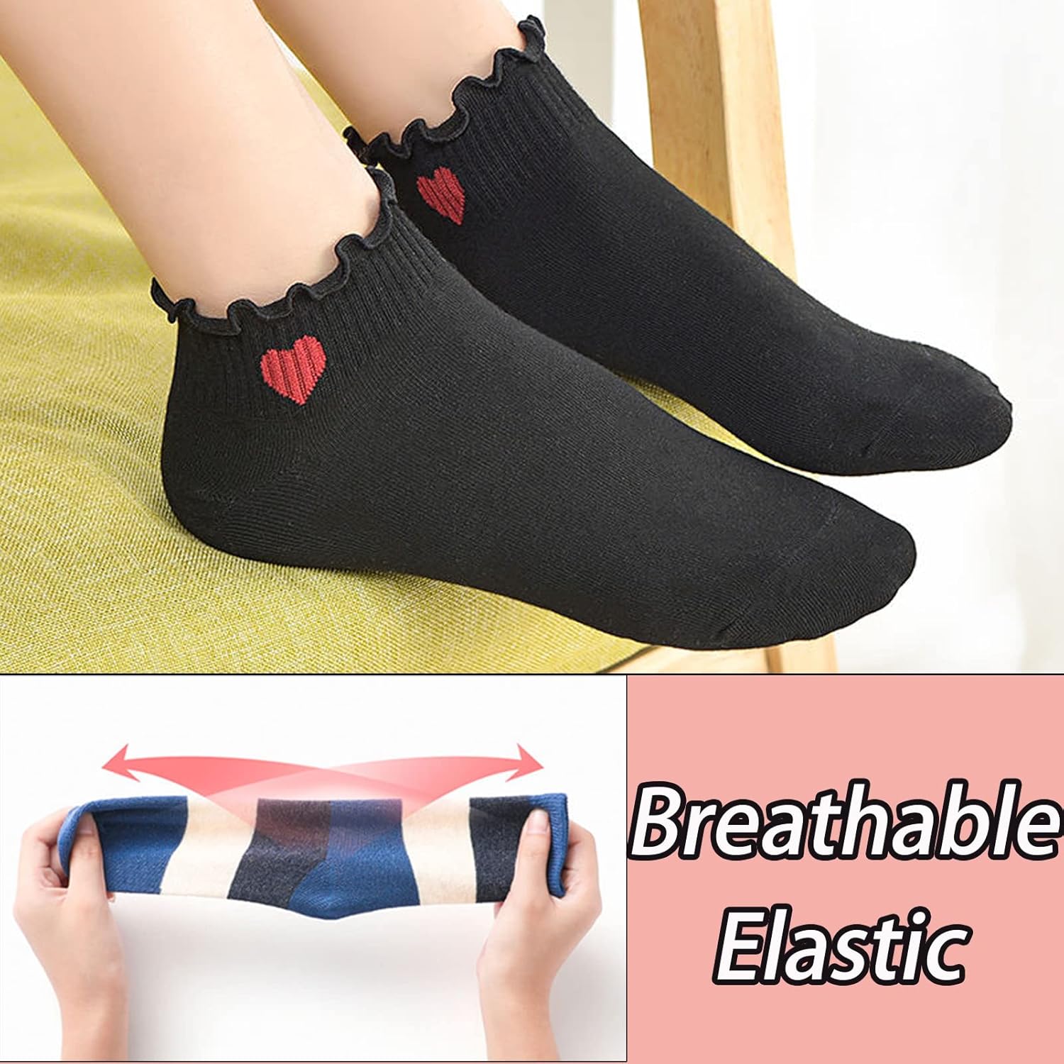 CHUNFO Cute Heart White Red Ankle Women Socks Frilly Fun Bear Pattern Long Crew Novelty Aesthetic Girls Sock 4 & More Pairs - Image 6