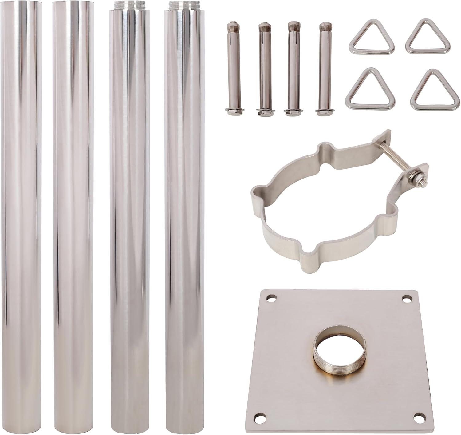 Heavy Duty 304 Stainless Steel Canopy Pole, Adjustable Shade Sail Pole with Base Plate, Weather-Resistant for Garden Yard Patio, for Outdoor Enthusiasts Homeowners - 12FT