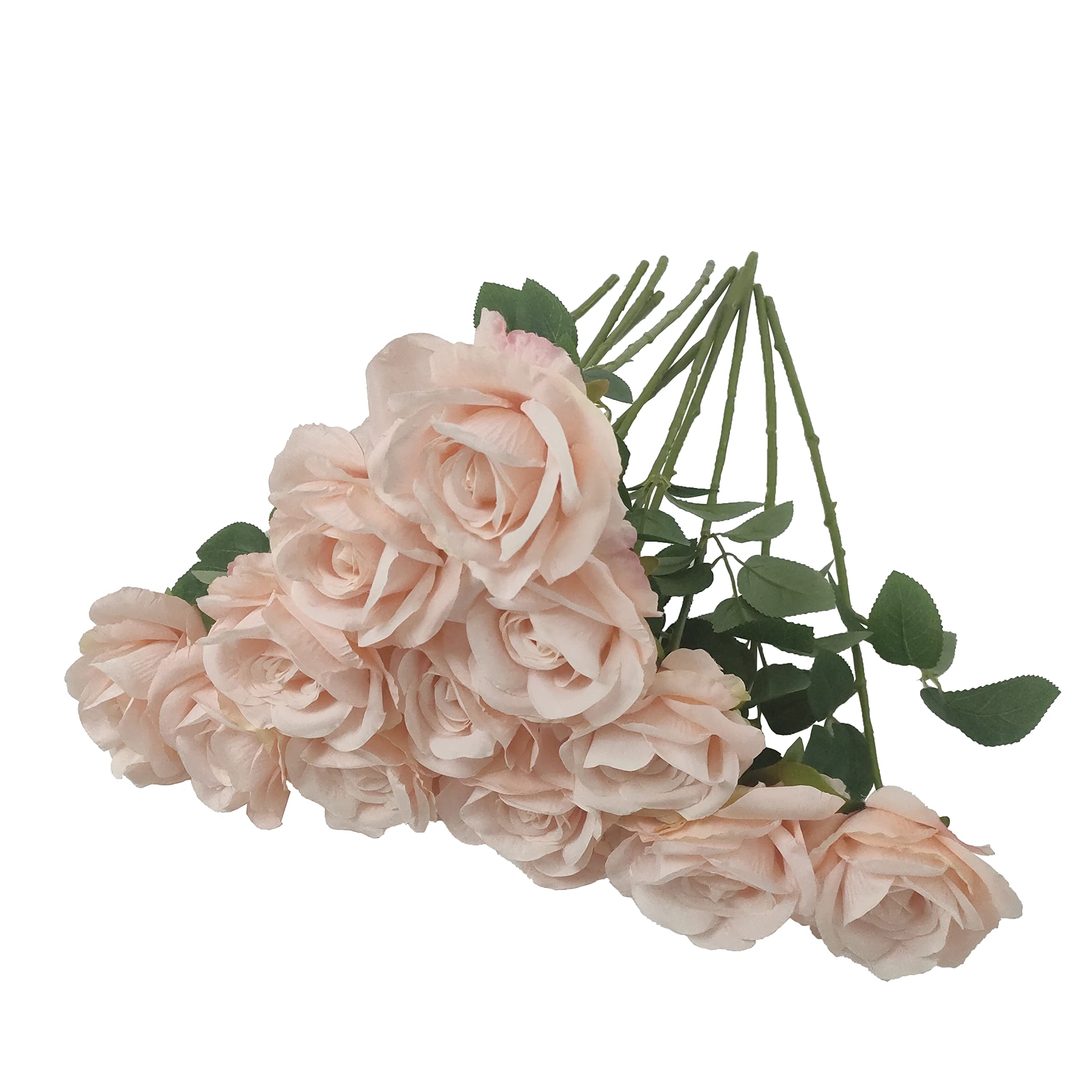 ATFL Blush Flowers,12 Pcs Blush Roses,Blush Pink Rose Artificial,Artificial Roses with Stems for Wedding Arrangement Centerpieces Party Home Table Decorations(Blush)