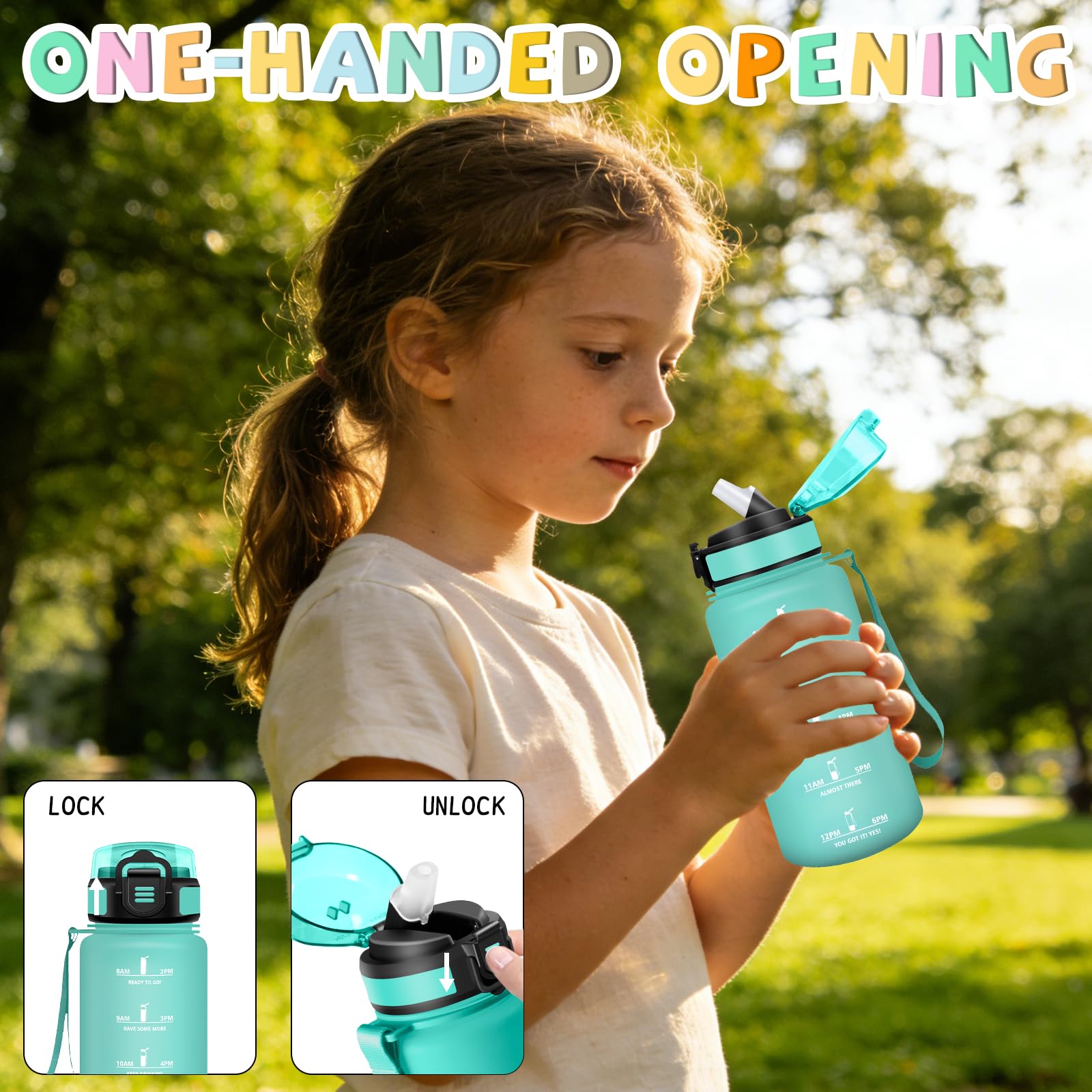 Mujigaga Borraccia- 0,5 litri- Borraccia Bambini, Borraccie con Cannuccia, Senza Perdite, Borraccie Motivazionale, Facile da Pulire, Con Chiusura di Sicurezza, per Sport, Ufficio, Corsa, Nuotare