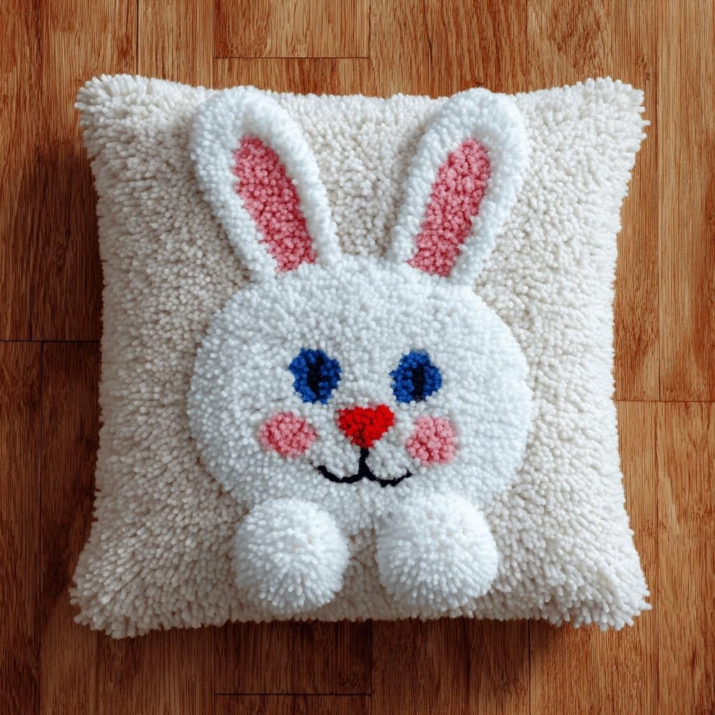 AxiangziK Latch Hook Kits for Adults Beginners,Rabbit Embroidery Kit Pillowcase DIY Kit Cushion Pillow Cover Car Cushion Cross Stitch Sofa Cushion Cover with Tool 43X43Cm
