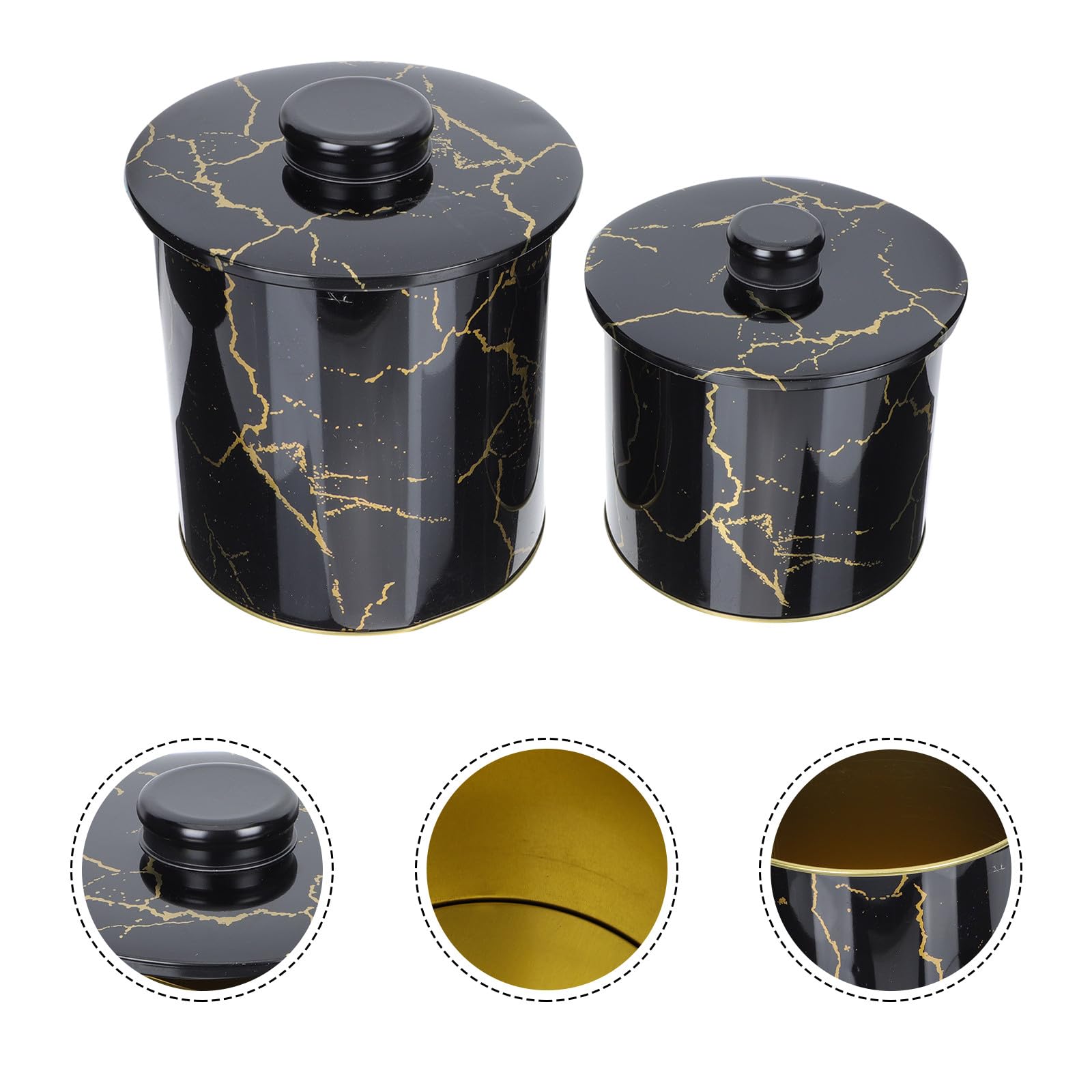NUOBESTY Set 2 Pezzi Biscottiera in Latta Nero Design Nordico, Contenitore Biscotti e Caramelle con Coperchio, Leggero e Decorativo per Casa e Festa