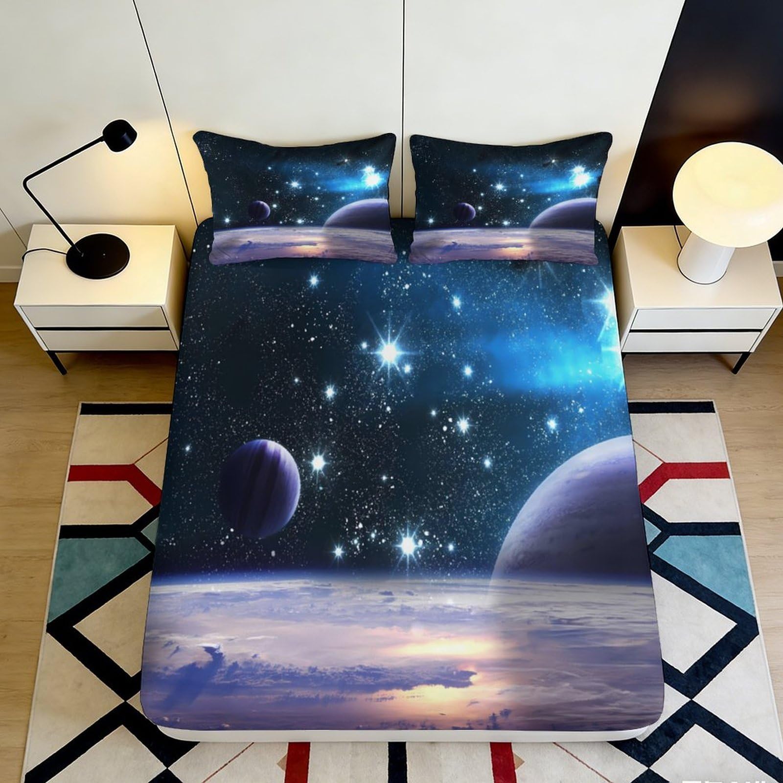 3D Printed Galaxy Starry Sky Fitted Sheet Microfiber Soft Cosmic Nebula Mattress Cover Bedroom Decor Dustproof Washable 90x200x25cm