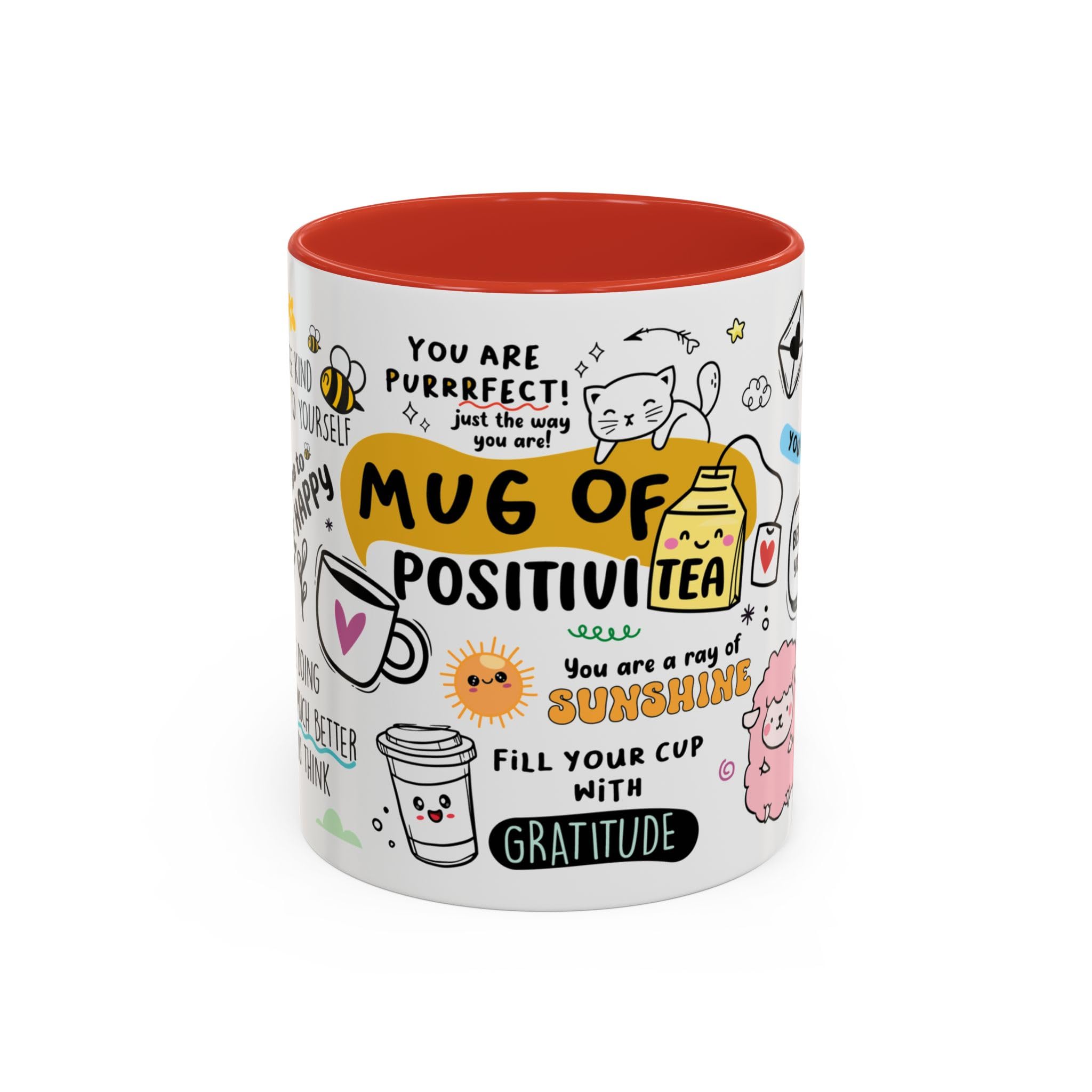 TheMugVault Motivational Mug of Positivi-Tea, Positivity Coffee Mug, Self Care Cup for Her, Inspirational Quote Gift, Positive Daily Affirmations, Gift Idea for Her, Girlfriend, Mum (Red 11oz)