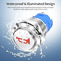 Vista 5 de DaierTek Interruptor de bocina de 0.630 in LED rojo interruptor de botón momentáneo marino 12 V impermeable metal bocina de aire botón para auto