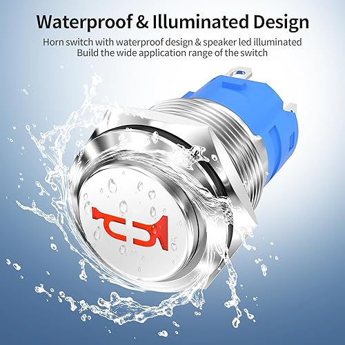 Miniatura 5 de DaierTek Interruptor de bocina de 0.630 in LED rojo interruptor de botón momentáneo marino 12 V impermeable metal bocina de aire botón para auto