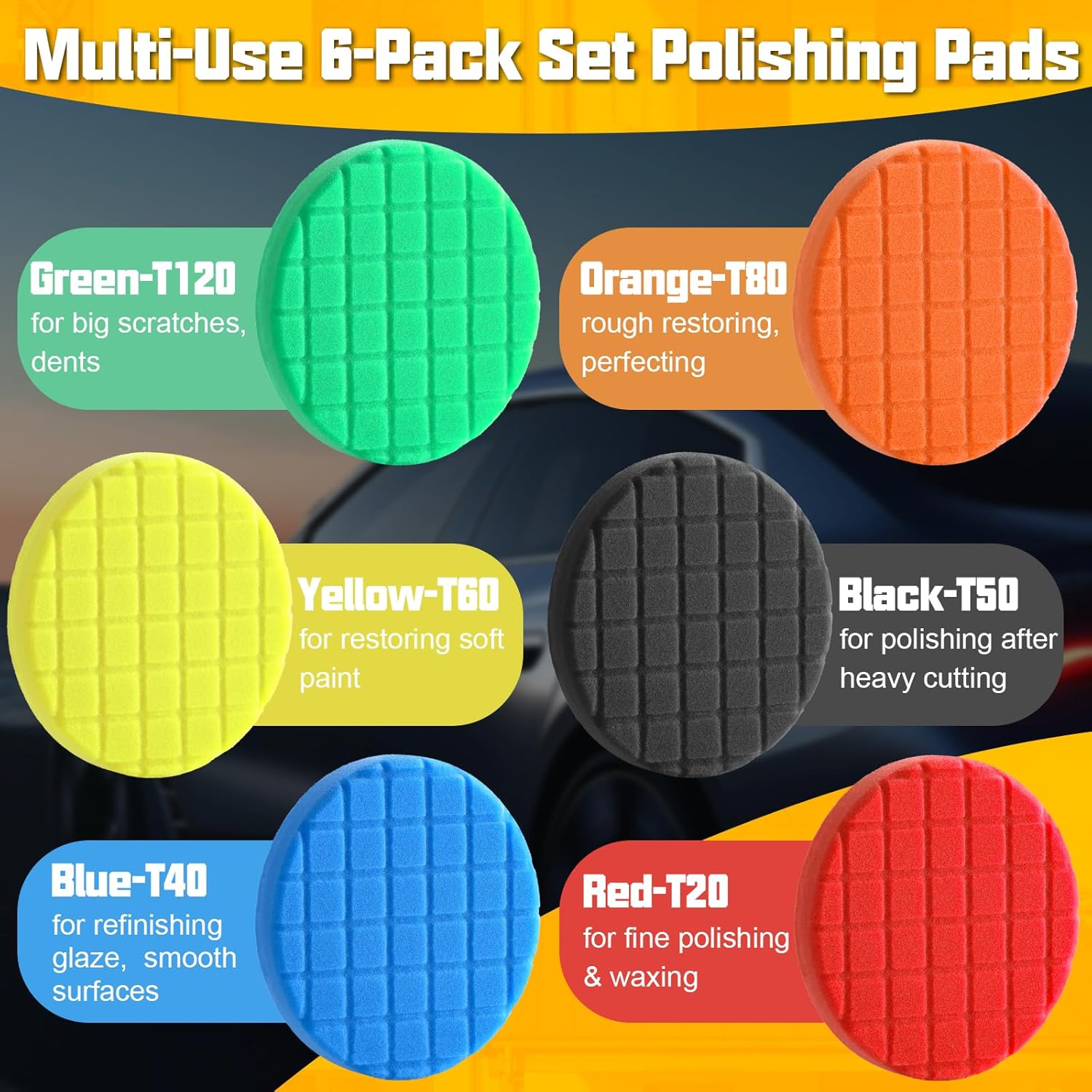 6 PCS Buffing Polishing Pad, 5.5 Inch Buffing Pads for Polisher, Body Repair Buffing Sponge Pad Kit for 5 Inch Backing Plate, for Car Buffer Compounding, Polishing and Waxing
