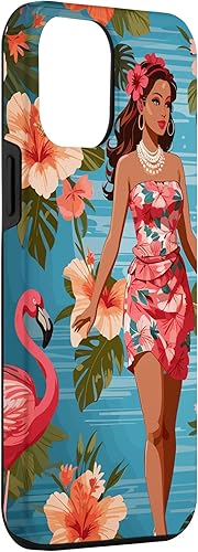 Miniatura 3 de iPhone 12 Pro Max Vintage Tiki Design - Funda hawaiana retro de flores hula y flamencos
