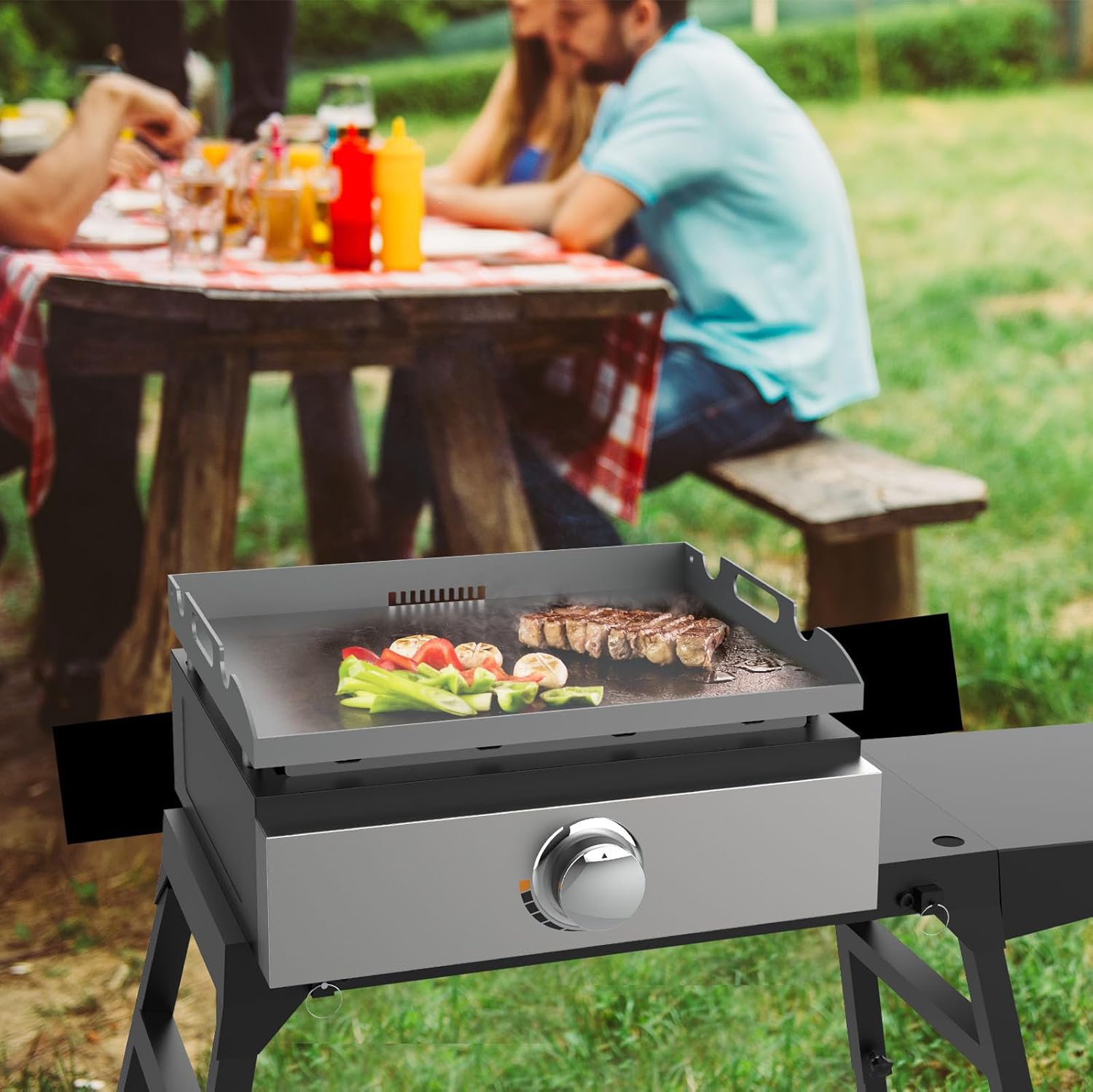 17 Inch Griddle Top for Blackstone with Spatula Set, Flat Top Griddle Replacement Part for Blackstone 1666 1813 1833 2203 with Rear Grease System, Powder Coated Steel Healthy Non-Toxic Durable