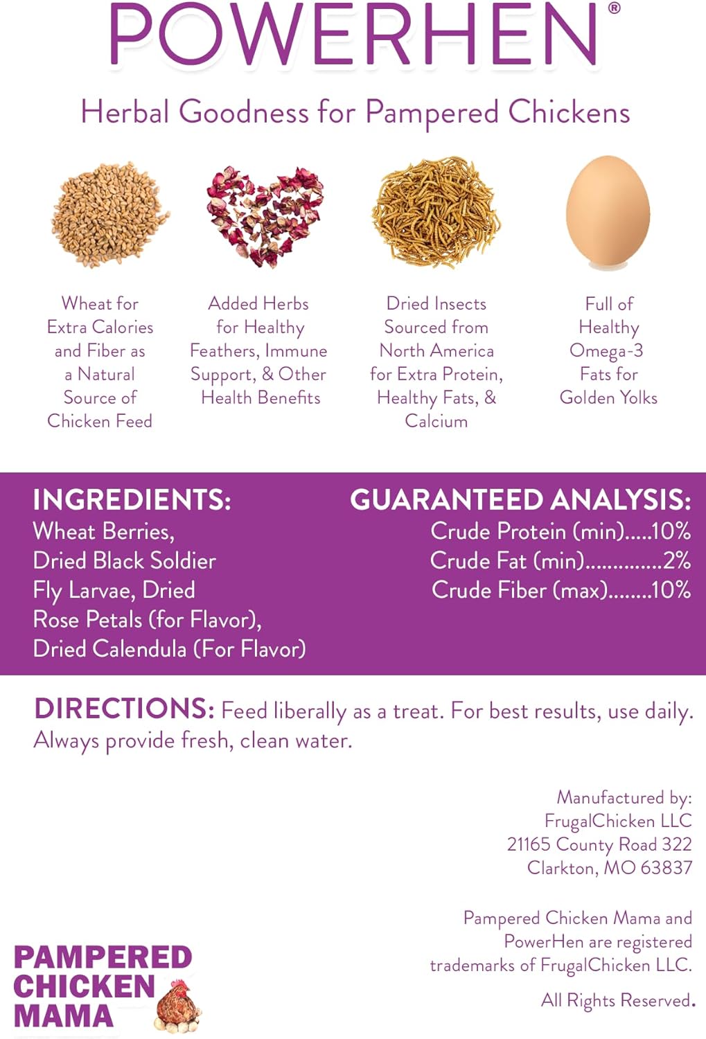 Backyard Chicken High Protein Herbal Treat with Dried River Shrimp, Black Soldier Fly Larvae, Mealworms, Basil, Hibiscus Flowers, Rose Petals (PowerHen) (8 pounds)