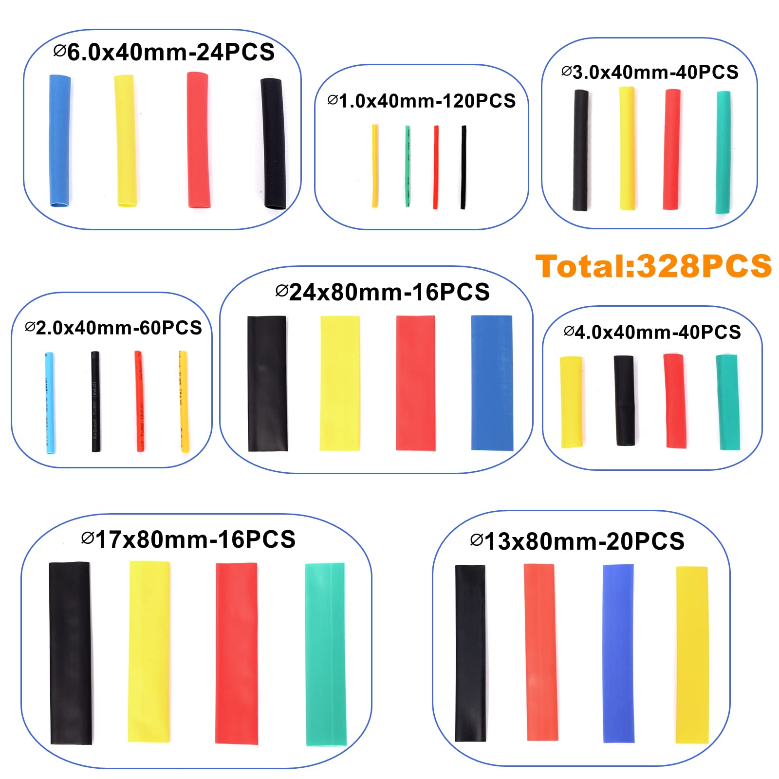 Ruimou 328Pcs Color Heat Shrink Tubing Shrinkage Ratio 2:1 Insulation Protection Kit for Repair Wire Cable Connection End Treatment (328) - Image 2