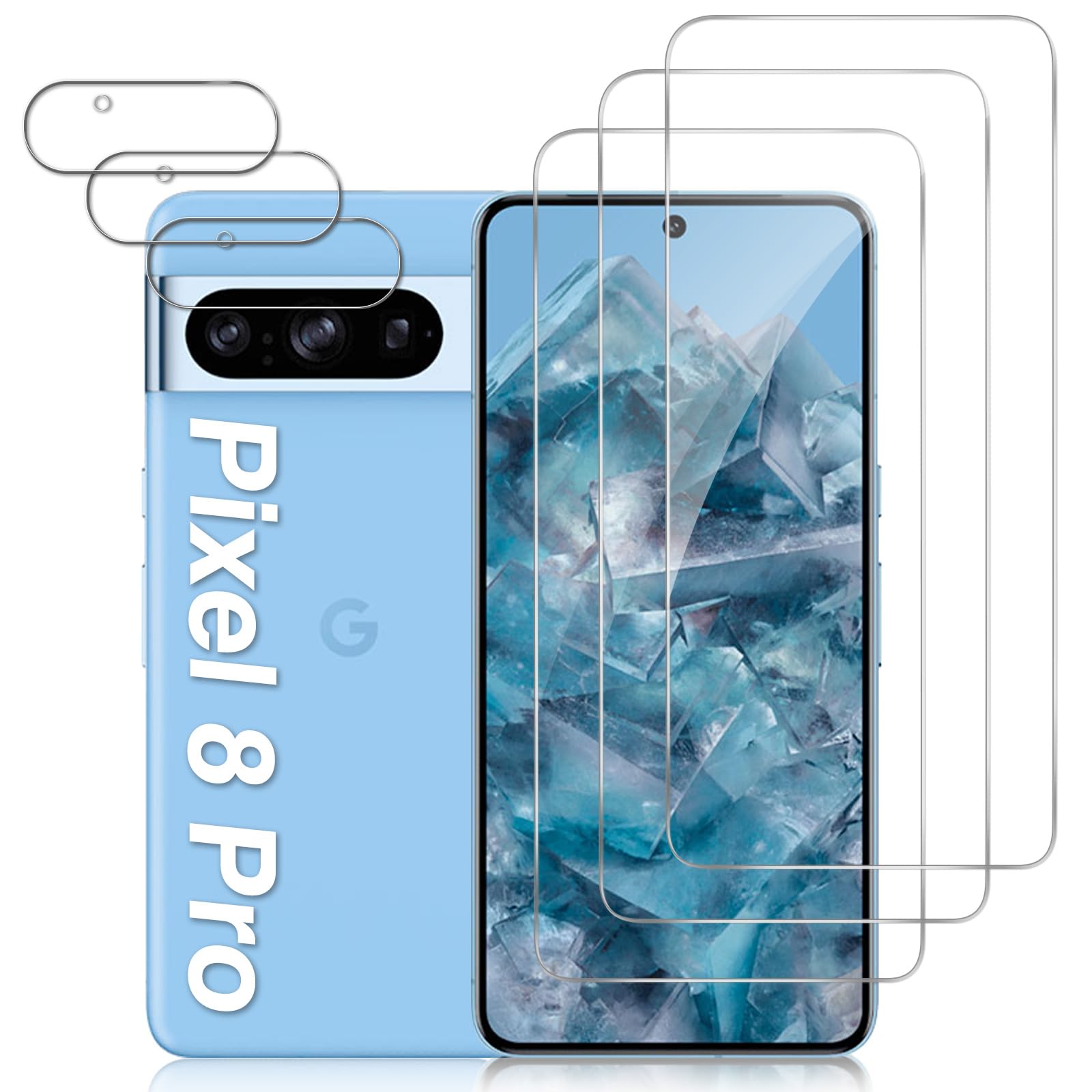 3+3 Pack Screen Protector for Google Pixel 8 Pro 6.7 Inch, Tempered Glass Film [Scratch Resistant] [Bubble Free]