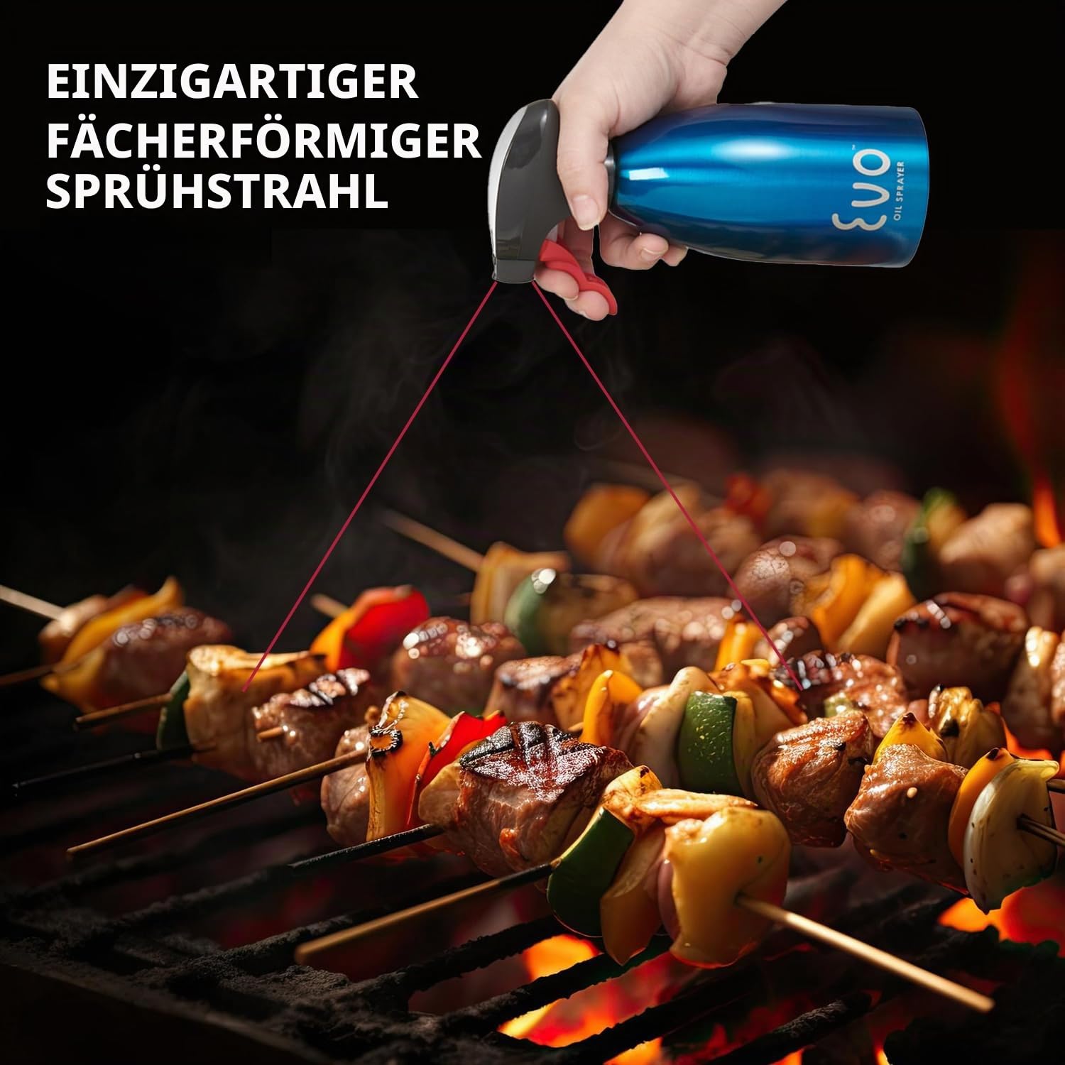 Evo Oil Sprayer 8113BL Evo Ölsprühflasche ohne Aerosol für Olivenöl und Speiseöle, Edelstahl, blau