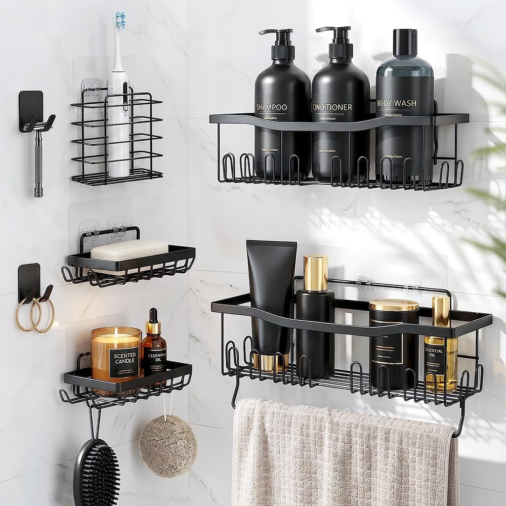 7-Pack Adhesive Shower Caddy Set Rustproof Large Capacity Organizer Shelves