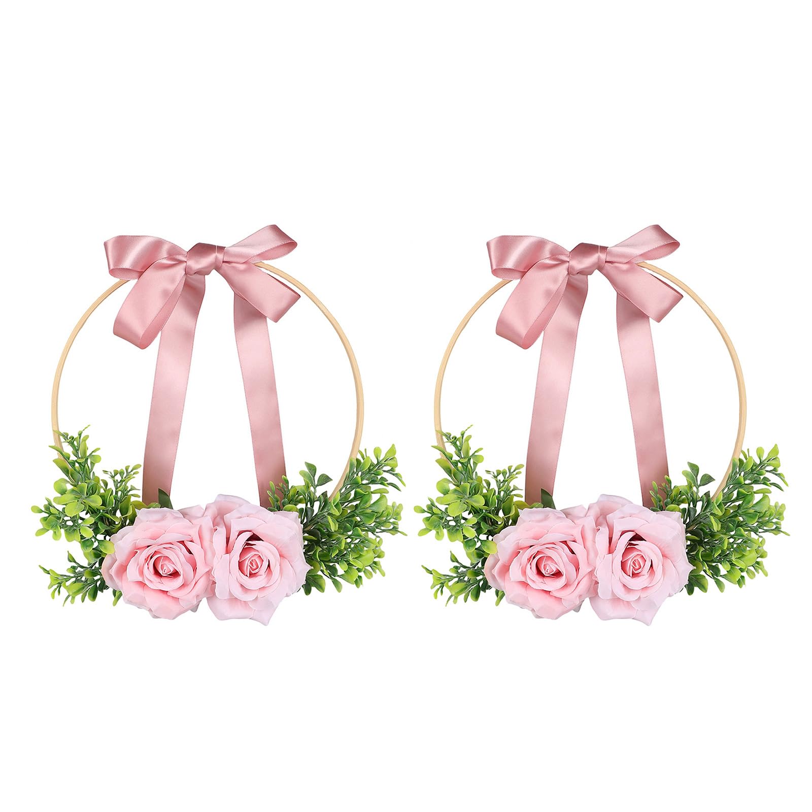 Artificial Rose Floral Hoop Wreath Door Hanging Party Decors Wedding Rings Bearer Hoop for Bridal Shower Ceremony 2PCS Home Decors Wall Hanging