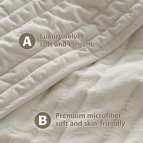 Miniatura 3 de KASENTEX Juego de edredón de terciopelo de lujo de 3 piezas tamaño King extragrande, colcha suave con 2 fundas de almohada, manta de cama ligera,