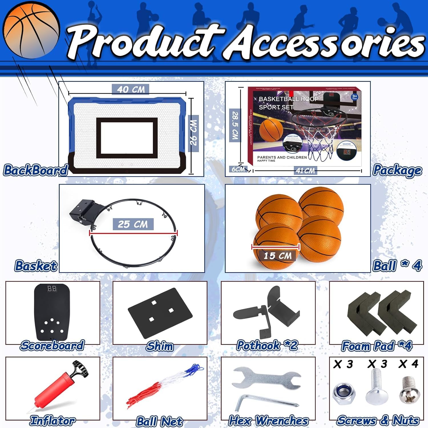 TEUVO Mini Canestro Basket da Camera con Punteggio Automatico Interno Esterno Canestro Basket Bambini 5 6 7 8 9 10 Anni per Casa Porta 4 Pallone Basket Giocattoli Mini Hoop Regalo per Ragazzi Ragazzee