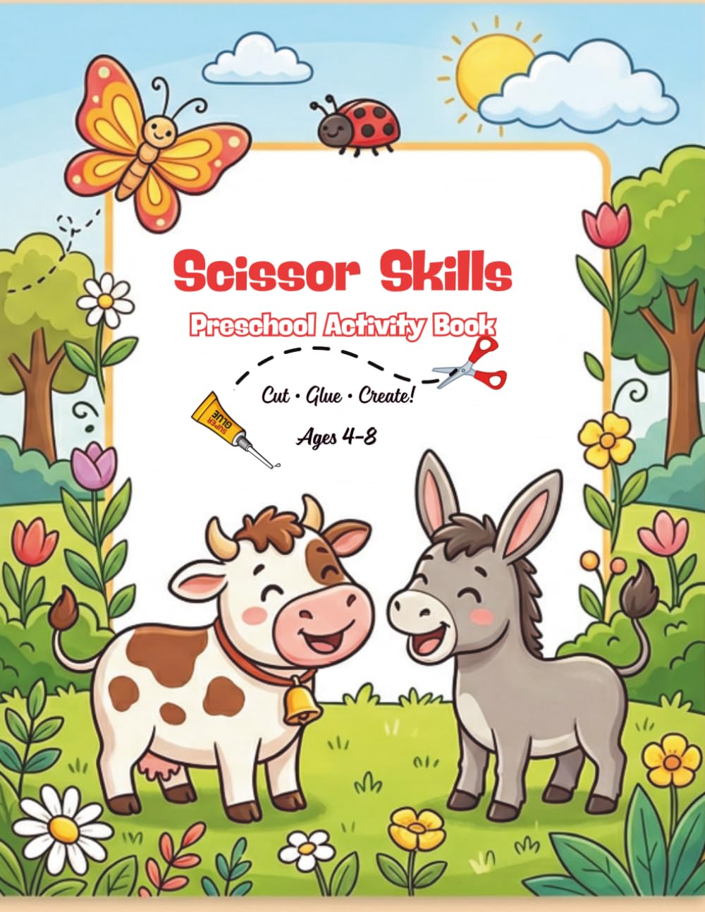 Scissor Skills Preschool Activity Book: Cut & Paste Workbook for Kids | Learn to Cut, Glue & Build Animals, Bugs, Flowers & More | Fun Cutting & Pasting Activities for Toddlers Ages 4–8