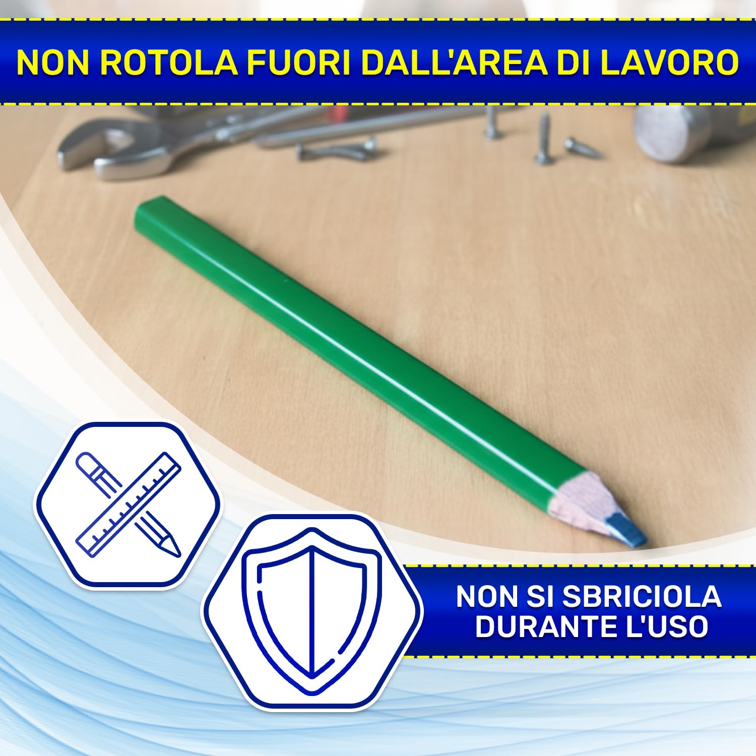 MONTERAL 12 Pezzi Matita da Cantiere da 250 mm con Grafite 4H - Matita Muratore Hanno Fusto di Colore Verde - Adatto per Superfici in Calcestruzzo e Mattoni